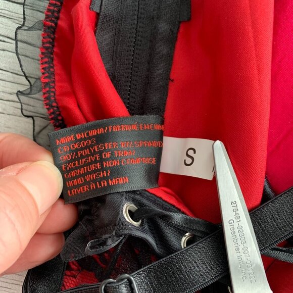 Coquette Corset Top Red Satin Black Lace Bustier Lingerie - Picture 5 of 8